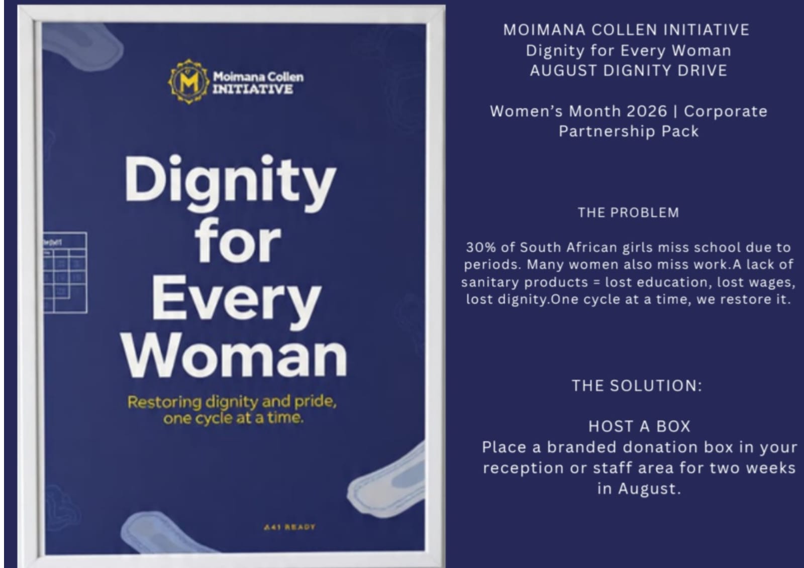 Dignity for Every Woman August Dignity Drive campaign information